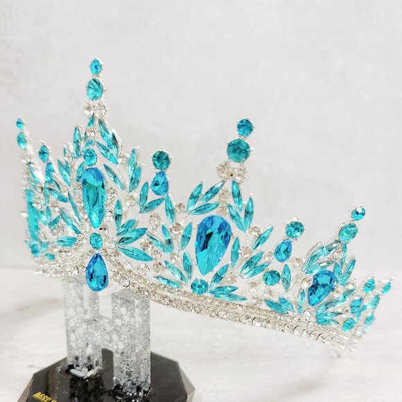 bridal headpiece, ocean blue crystal, princess tiara, silver tiara, fairy crown main image 4